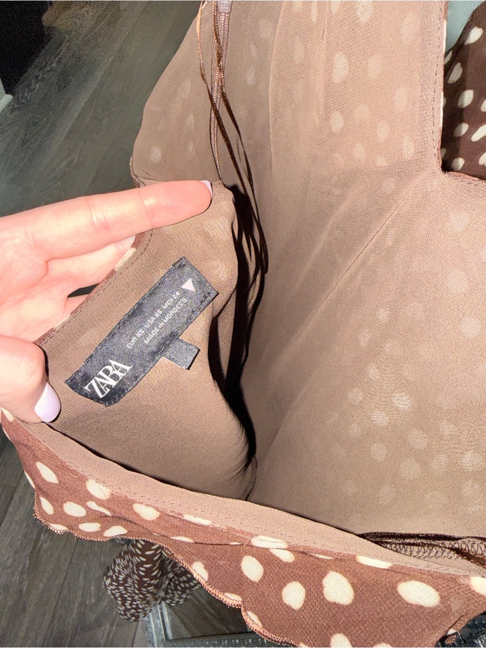Zara Brown Maxi Slip Dress with Cream Polka Dots - Picture 6 of 8